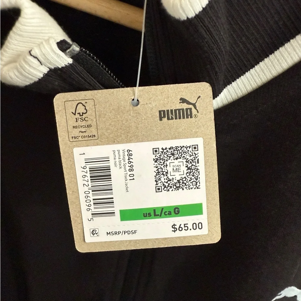 Puma Track Jacket Men’s Size Large Black Full Zip NEW